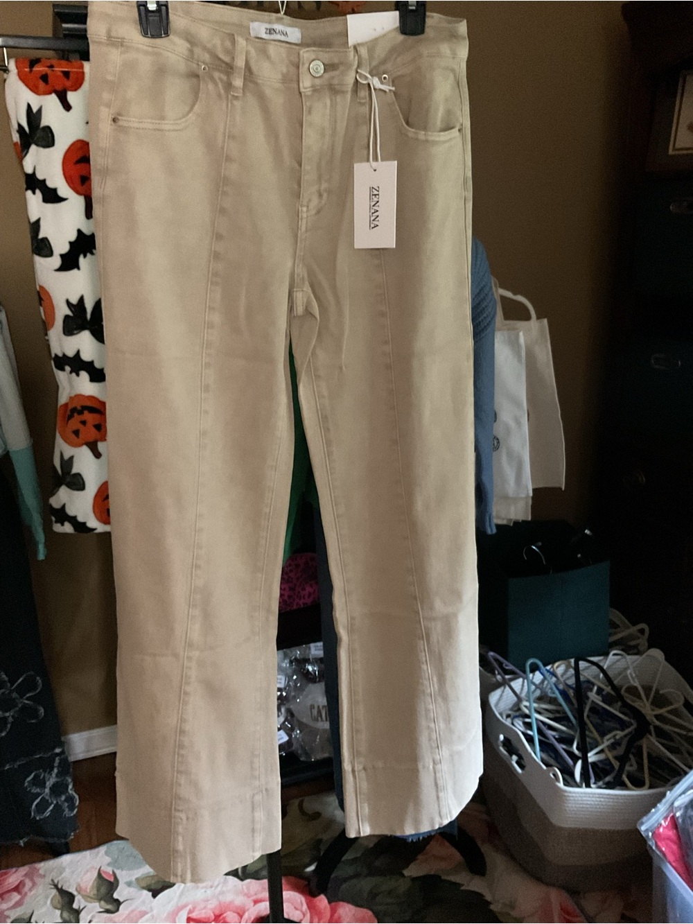 Zenana  Beige Wide-Leg Jeans